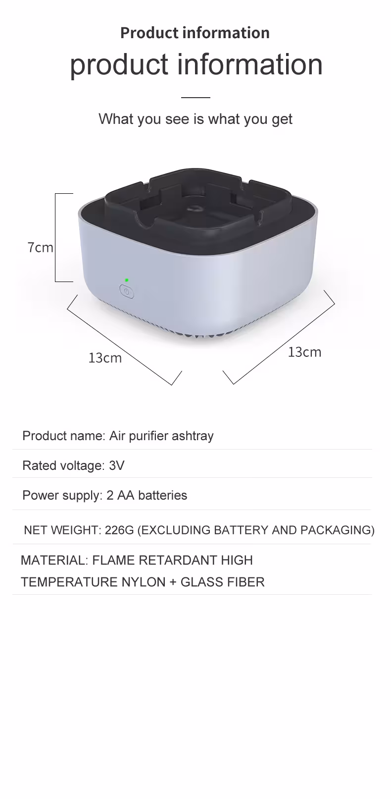 cendrier avec fonction de purification de l'air