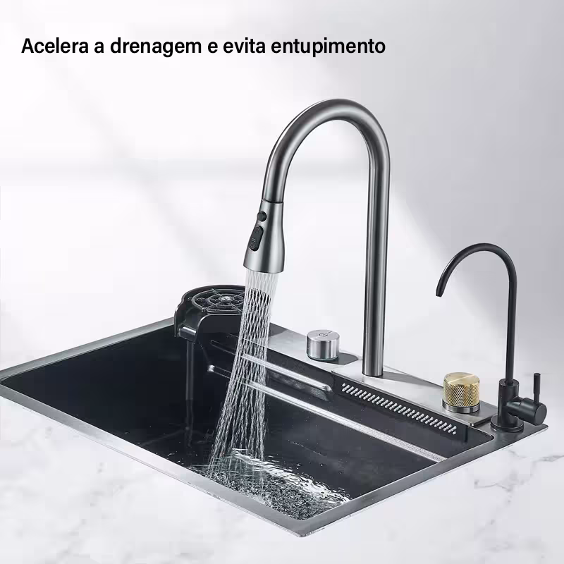 kitchen sink with waterfall effect