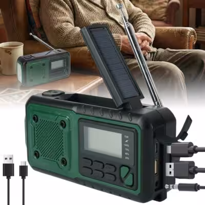 Speaker Accessories,Solar Powered Emergency Radio AM FM Portable Weather Radio with Flashlight Power Bank SOS Alarm Camping Hiking Survival Kit Long Antenna Strong Signal Outdoor Emergency Radio 1
