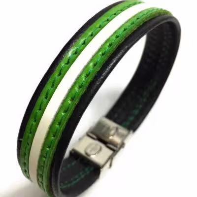 Bracciale in pelle con motivo della bandiera algerina, taglia regolabile, fatto a mano