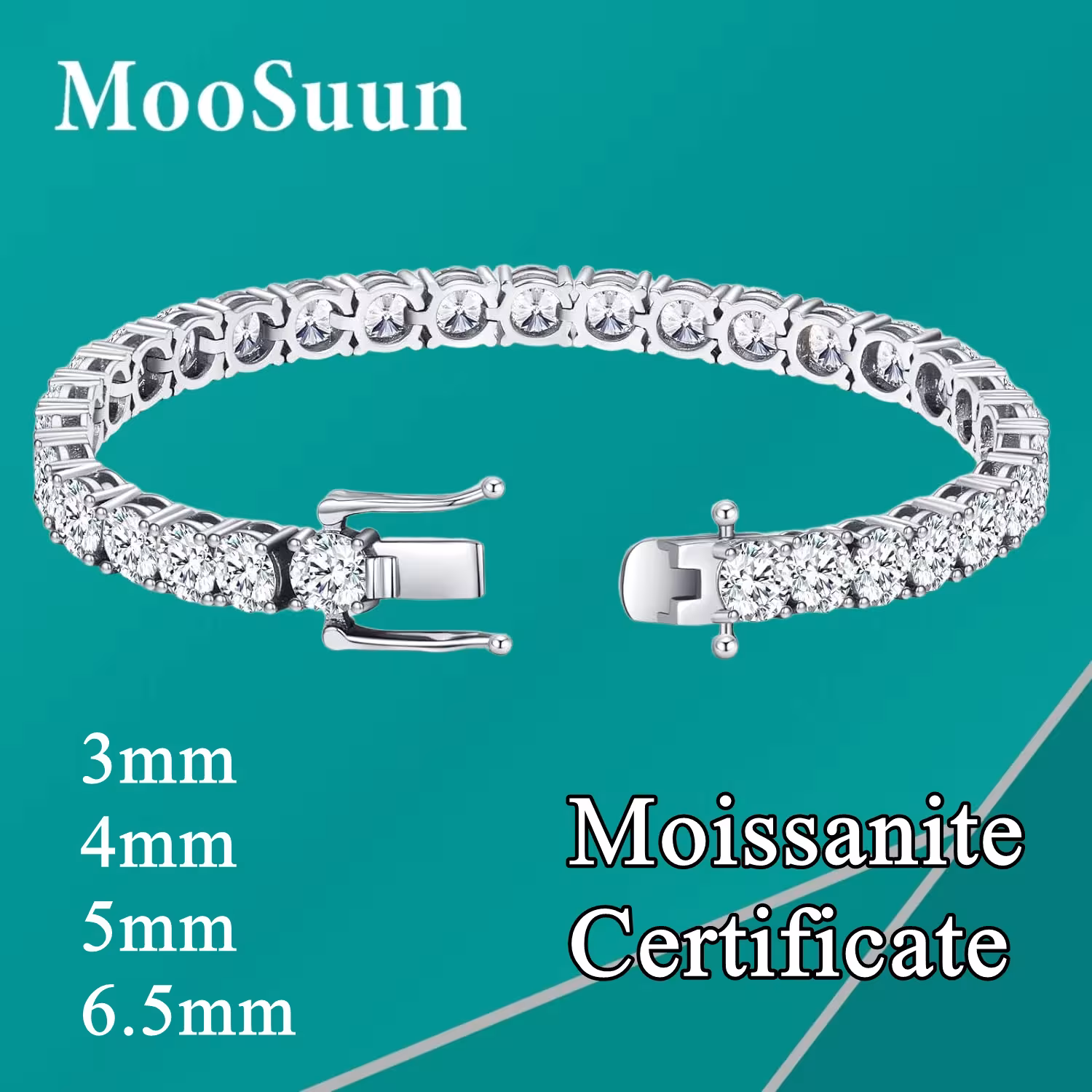 MooSuun moissanito teniso apyrankė moterims ir vyrams, S925 sidabras, 3-6.5mm
