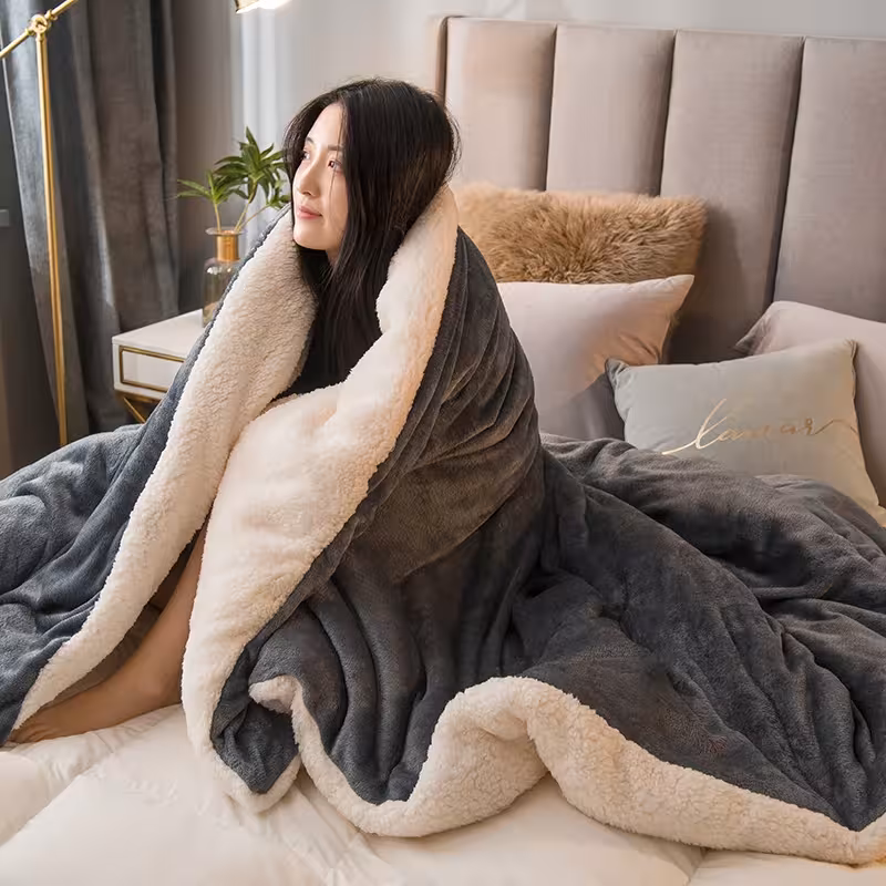 Manta de lana cálida para invierno, funda de edredón de doble cara, juego de ropa de cama de viaje