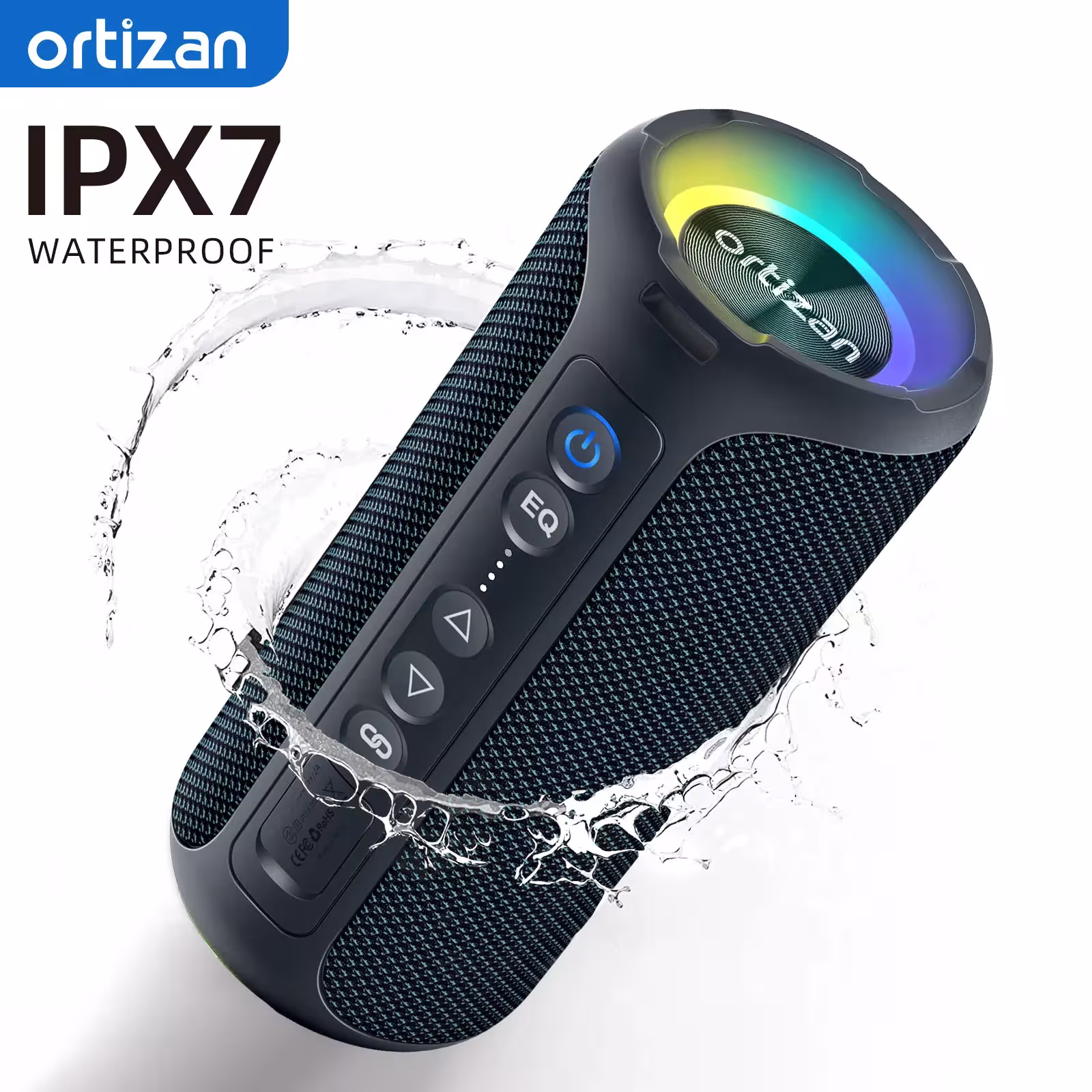 Speaker Bluetooth Ortizan da 40W con suono dei bassi profondi, illuminazione LED, protezione IP7, 30 ore di autonomia, BT 5.3