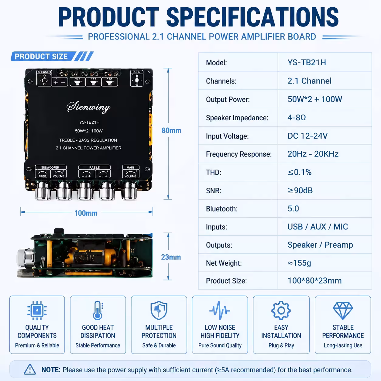 Placa amplificadora Bluetooth de 2.1 canales