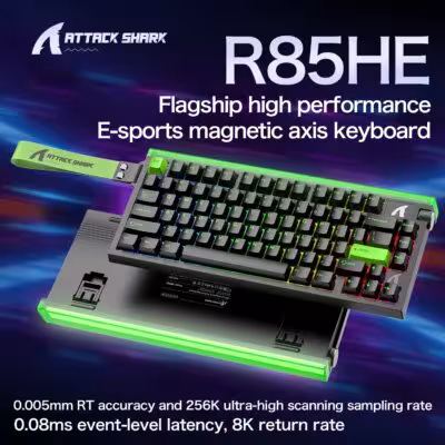 R85 ATTACK SHARK R85HE Magnetic Keyboard Wired 0.005mm RT 8K+ Hz 256K RGB Gaming Keyboard Neon Lightbox for Esports Gaming 1
