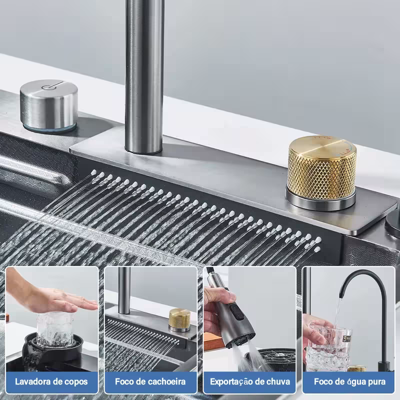 kitchen sink with waterfall effect