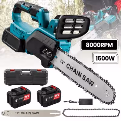 Troncatrice a catena cordless da 12 pollici, 1500W, 8000RPM, strumento per la potatura di rami di legno, compatibile con batteria da 18V