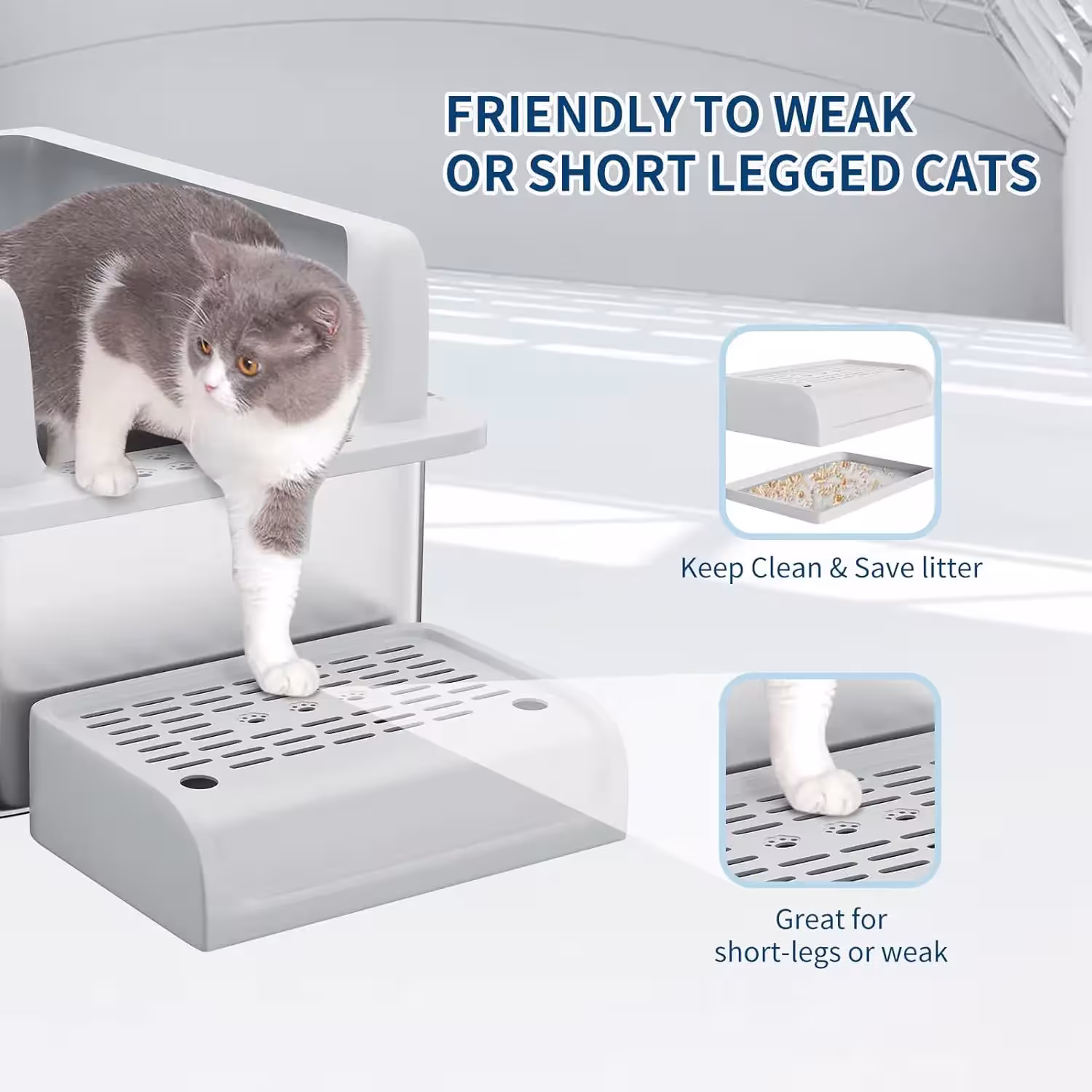 bac à litière pour chats en acier inoxydable