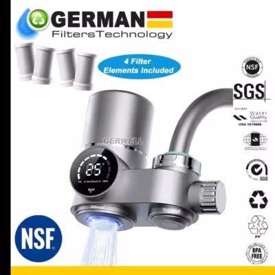 301 Faucet Mount Water Filter - LED Sink Water Filter | 99% Filtration New 2.0 Filter Element| Includes 4 Filter 1