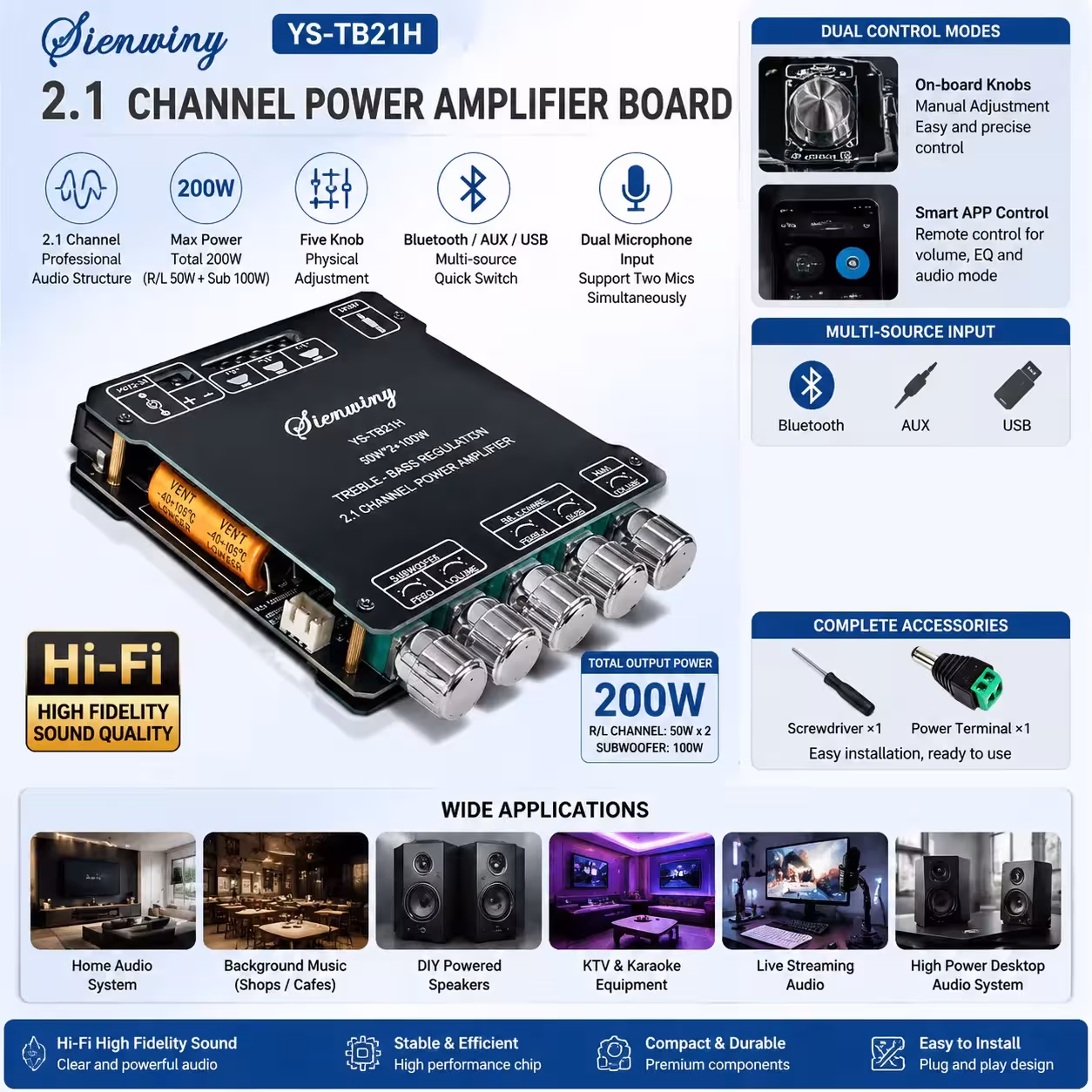 Placa amplificadora Bluetooth de 2.1 canales