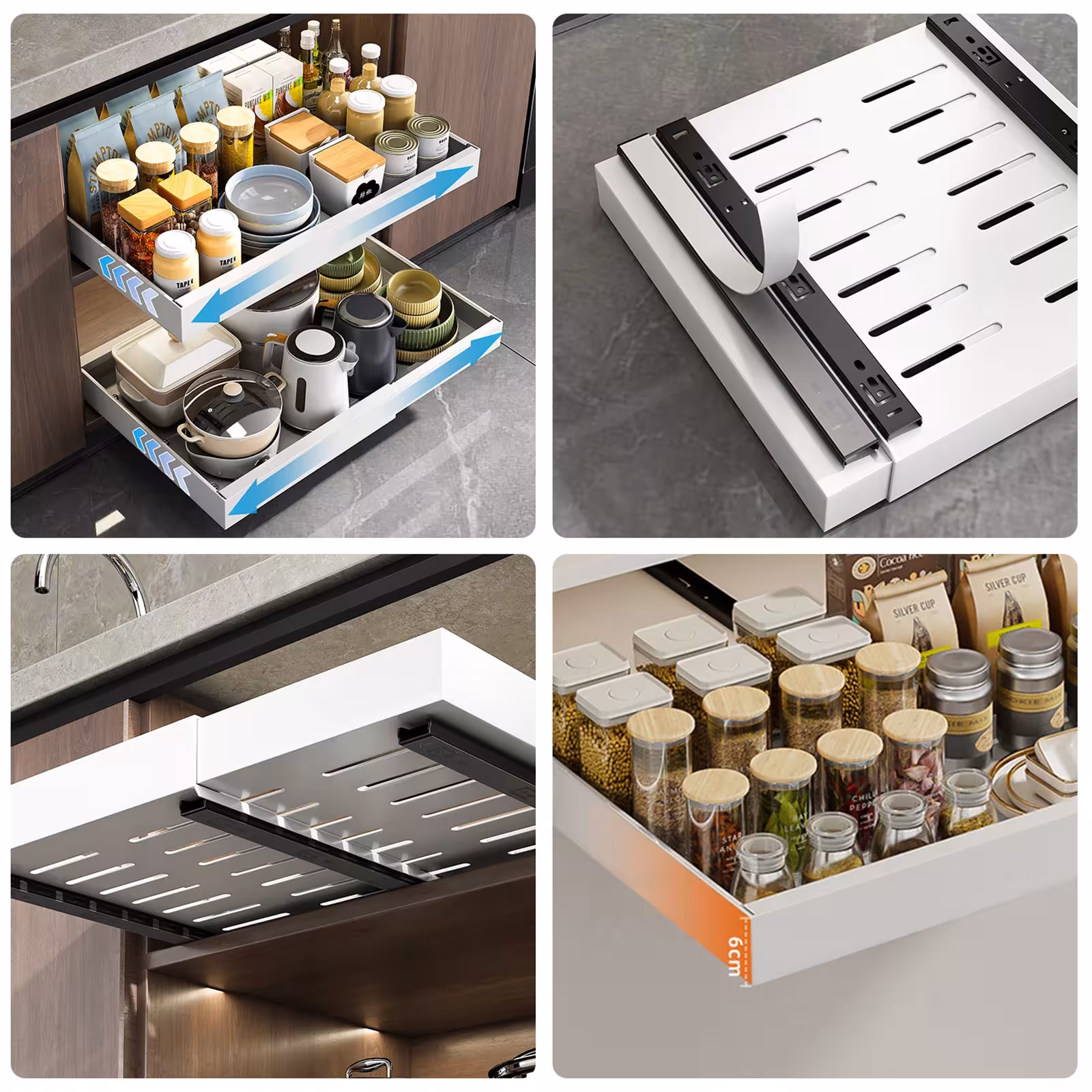 Pull-out kitchen cabinet shelf
