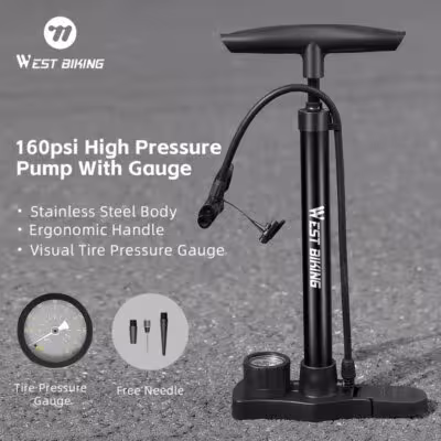 WEST BIKING Bicycle Pump 160PSI Portable Stainless Steel Bike Pump Schrader Presta Valve Inflator Mountain Road Bike Accessories 1