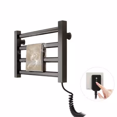80W Carbon Fiber Electric Towel Rack 55℃ Constant Temperature Waterproof Aluminium Alloy Drill Free Wall Mount  Bathroom Shelf 1