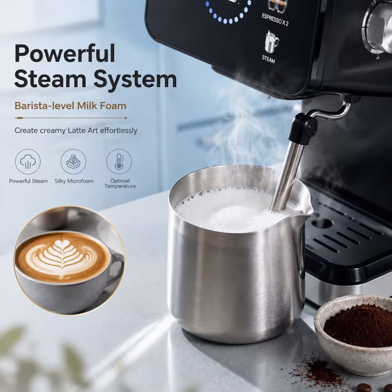 Espresso coffee machine with touch screen