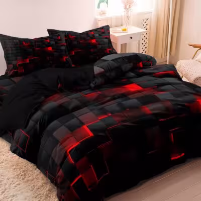 3pcs Luxurious Geometric Grid Plaid Print Soft Comfortable Duvet Cover Bedding Set Included 1*Duvet Cover & 2*Pillowcases 1