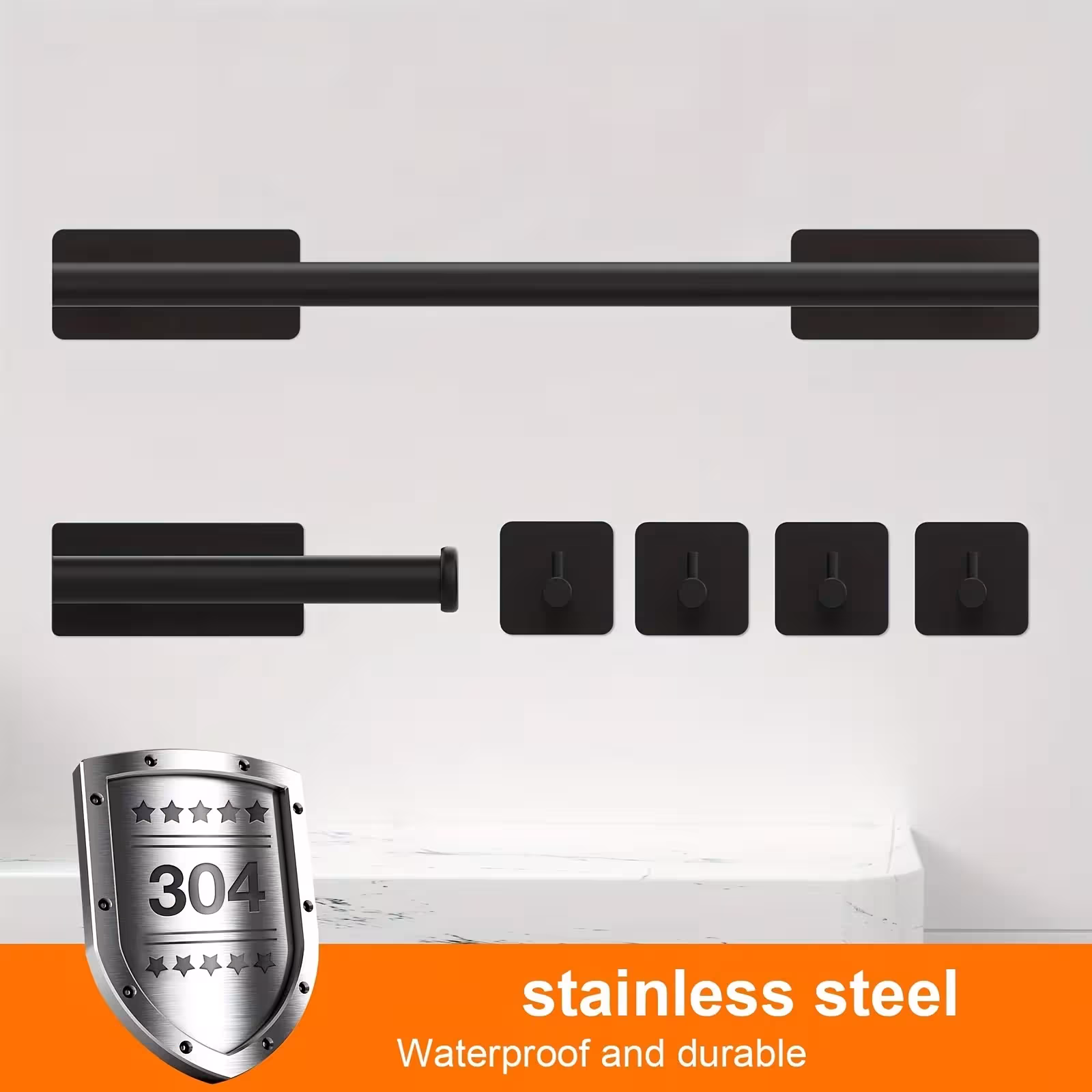 bathroom accessory set, no drilling required