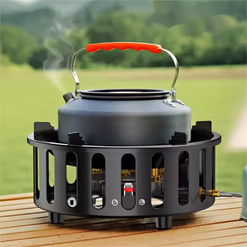 Cocina de gas portátil con 7 quemadores, sistema electrónico de encendido resistente al viento.