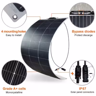 Flexibles Solarpanel 125W, monokristallin, 12V, für Camping, Boote, Wohnmobile