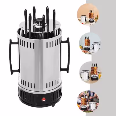 6 Skewers Kebab Grill Motorised Grill Skewer Set Kebab Vertical Rotisserie Gyros Grill Electric Rotary Grill 1000W BBQ Chicken 1