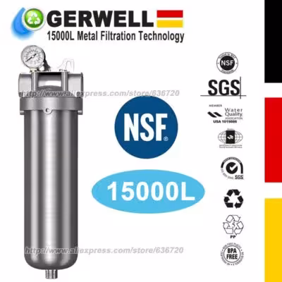 15000L/H Sediment Water Filter System for Heavy Duty, Well & City Water, NSF Stainless Steel Whole House Water Filter Housing 1