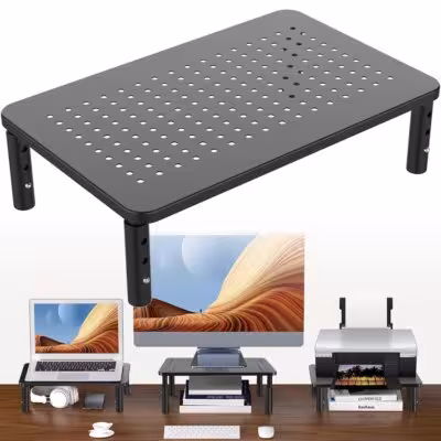 Height Adjustable PC Monitor Riser, for Computer, PC, Laptop, Space-saving with Ventilation Platform 1