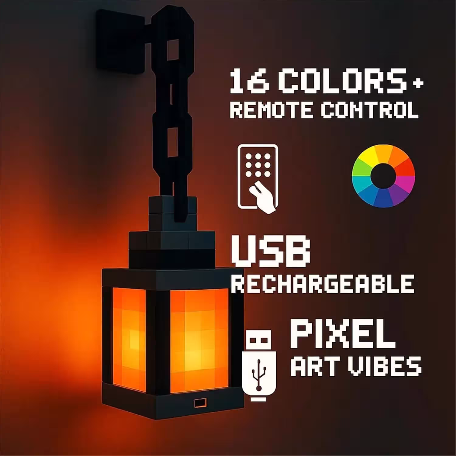 Pixel night light, portable, 16 colors, table decoration