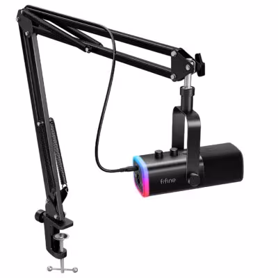Microphone de jeu FIFINE AmpliGame AM8T XLR/USB avec prise casque, fonction muet, RGB et support.