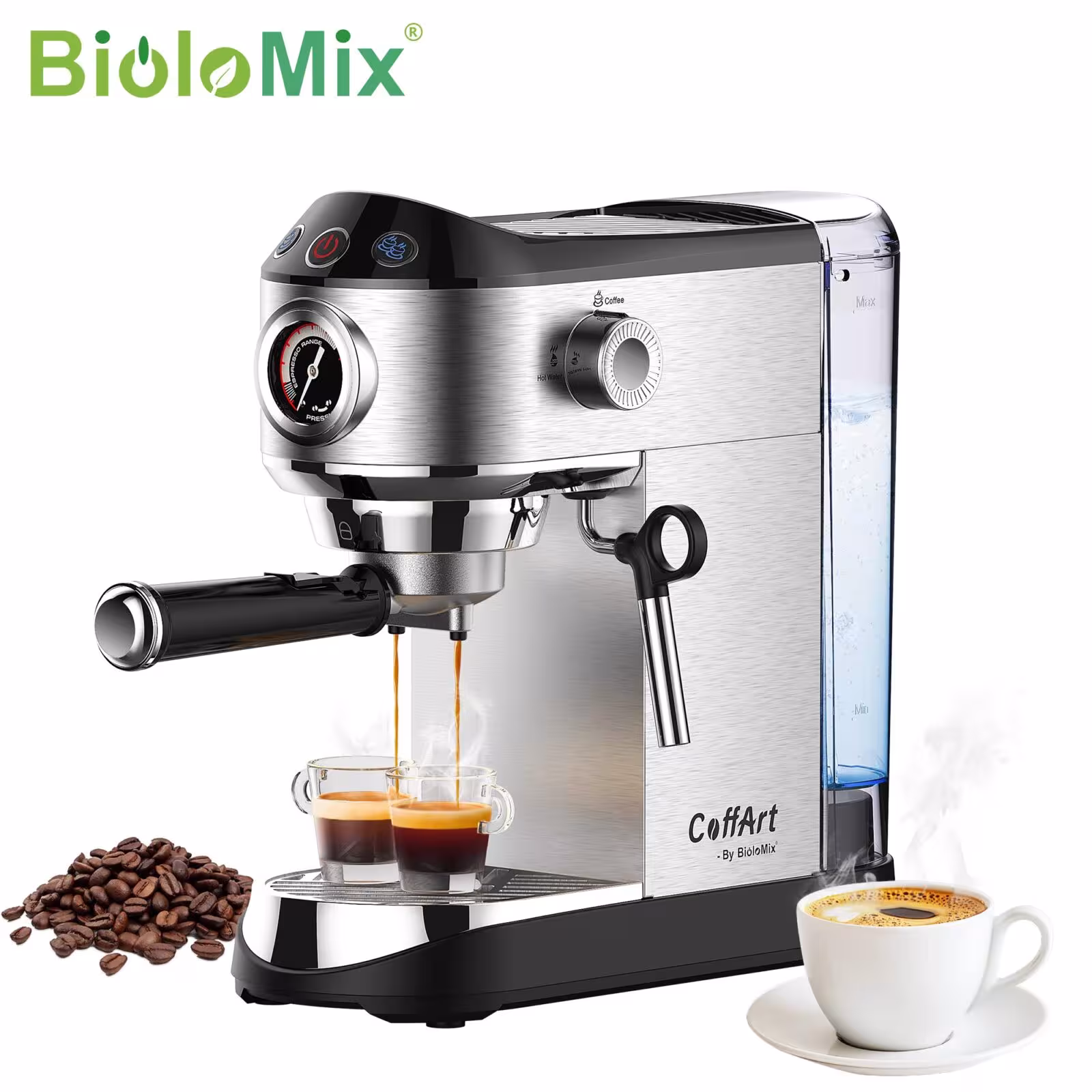 Macchina da caffè semiautomatica BioloMix 20 Bar con montalatte per espresso e cappuccino