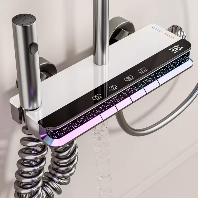 Miscelatore doccia intelligente con display LED della temperatura, soffione a pioggia e funzione bidet