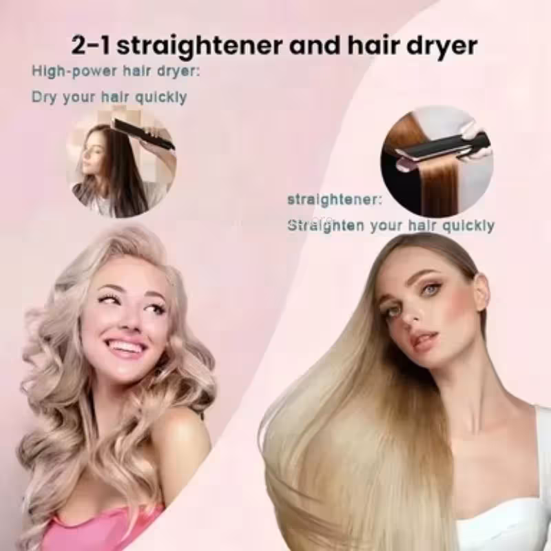 Sèche-cheveux et lisseur professionnel 2 en 1 avec technologie ionique pour tous les types de cheveux.