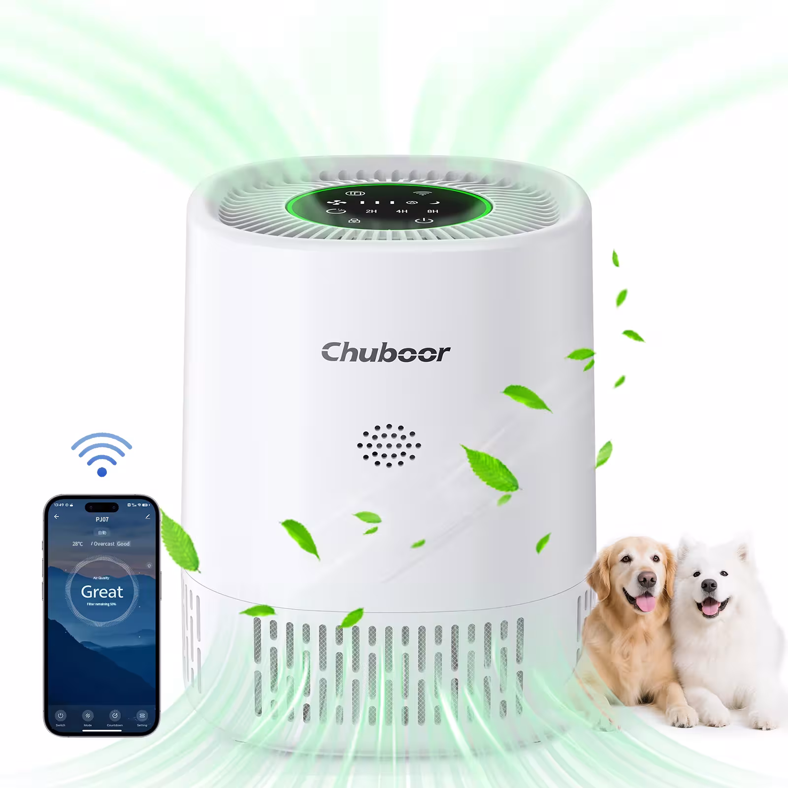 Purificatore d'aria Chuboor per casa, ufficio, camera da letto, filtro H13, WiFi