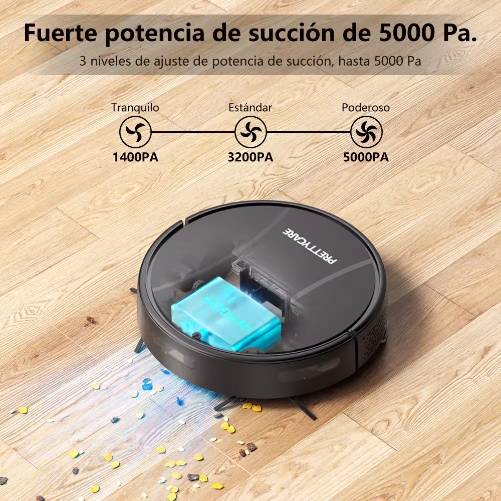 PrettyCare C2 robotas dulkių siurblys su šluostymo funkcija, 5000Pa siurbimo galia, WiFi, Alexa valdymas