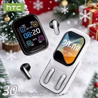 Slider Type Bluetooth Headphones HTC Full HD LCD Display Wireless Earphones Noise Canceling Earbuds Bass Sound Earbuds for Music 1