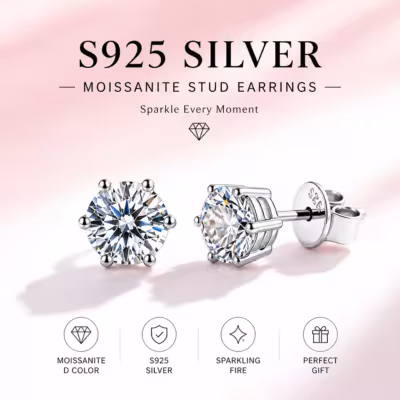 Pendientes de moissanita en plata de ley 925 con certificado GRA y probador de diamantes