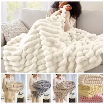 New Cotton Warm Blanket Spandex Solid Color Throw Blanket Skin-Friendly Double Sided Plush Striped Blankets Home Office 1