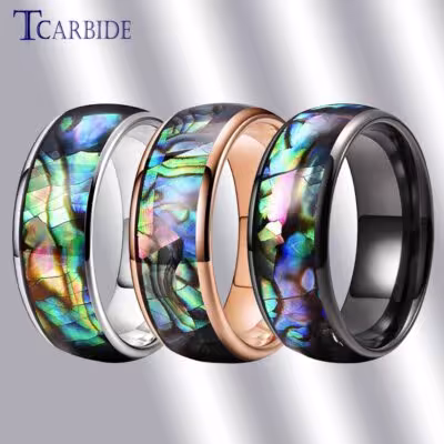 Anello in tungsteno unisex con finitura madreperla, 8 mm, nero