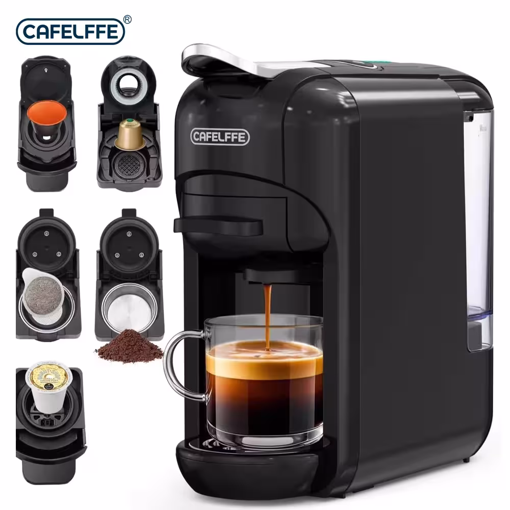 CAFELFFE 5-in-1 capsule coffee machine 19 bar, hot and cold drinks, compact