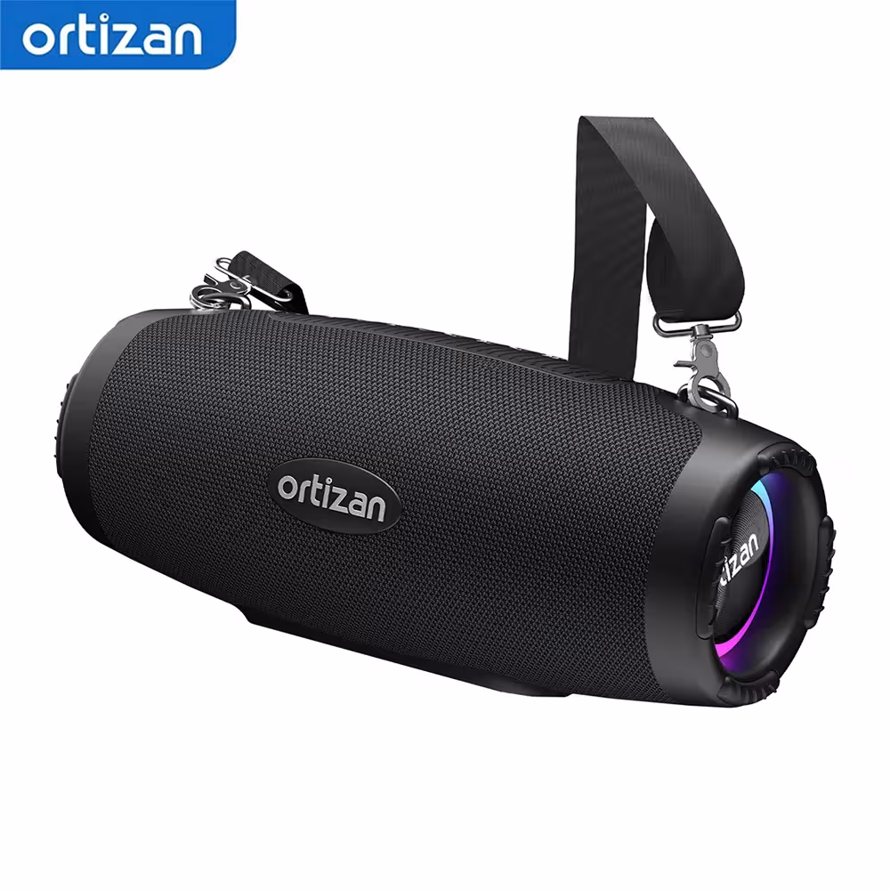 Ortizan M8 wireless portable Bluetooth speaker, 60W, IP67 protection, LED lighting, strap