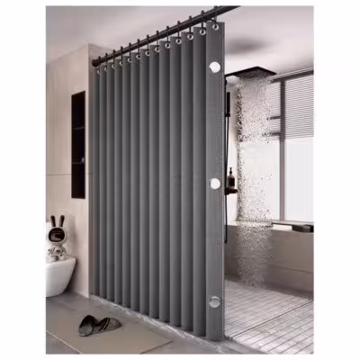Magnetic Foldable Linen Bath Curtain Waterproof for Walk-In Shower - No Included Adjustable Rod 1