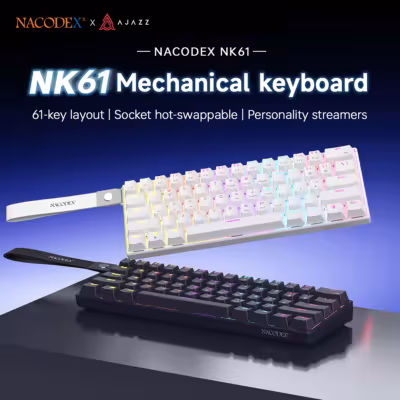 AJAZZ NK61 Wired Mechanical Gaming Keyboard 61 Keys Red Switches DIY for Office