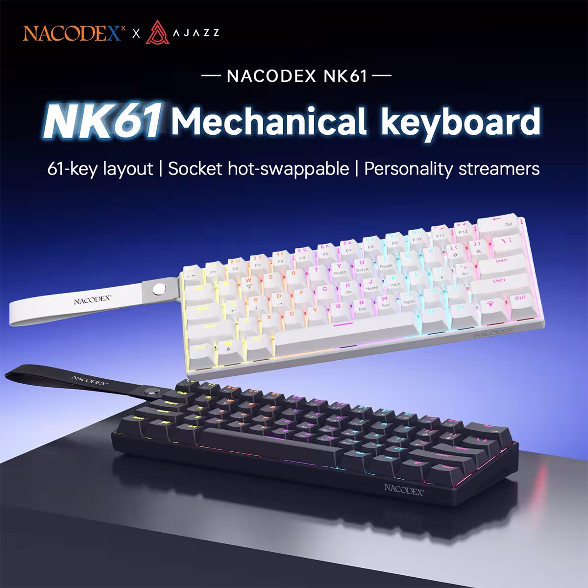 Teclado mecánico para juegos AJAZZ NK61 con cable de 61 teclas, interruptores rojos, DIY para oficina