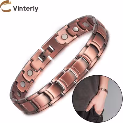 Pulsera magnética de latón para hombre, de 12 mm de ancho, cadena terapéutica para hombres