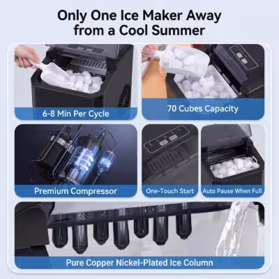 Podofo Portable Countertop Ice Maker Machine 15KG/24H Fast 6Mins Bullet Ice 2 Sizes Ice Cubes Digital Control LED Indicators Mini Ice Maker With Ice Basket & Scoop For Home Office Bar Party RV Black 2