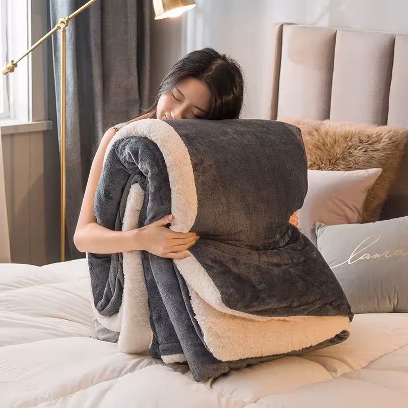 Plaid di lana per il letto invernale, calda coperta reversibile, 4 dimensioni