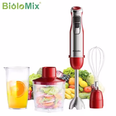BioloMix 1200W 4-in-1 Hand Blender with Chopper & Smoothie Cup - Stainless Steel Immersion Mixer for Baby Food & Ice Crushing 1