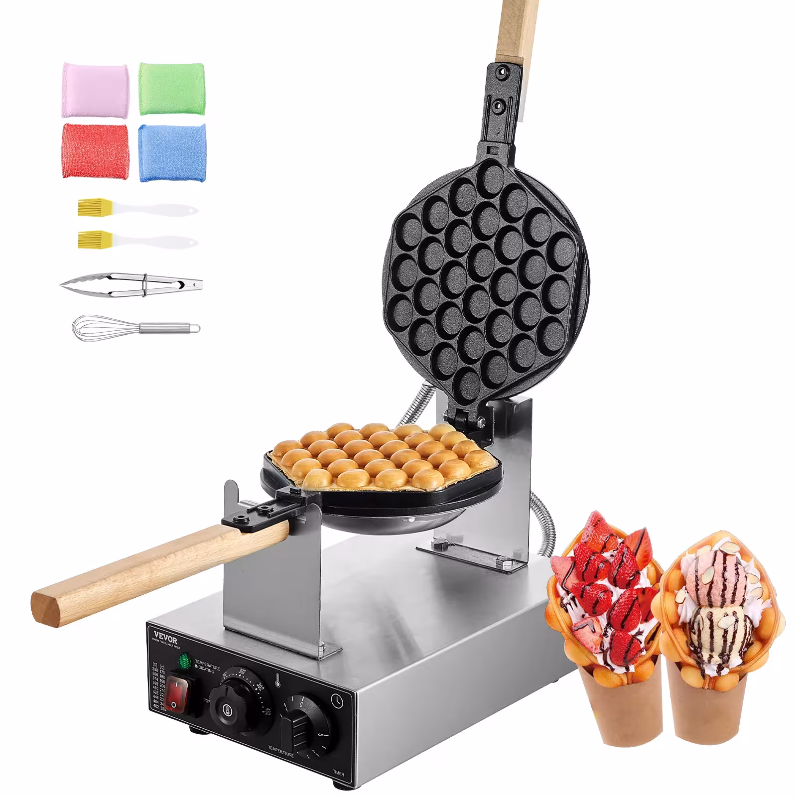 Macchina per waffle professionale SucceBuy, acciaio inossidabile, girevole a 180°, 1400W.
