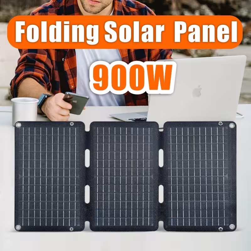 900W foldable solar panel by Renogy with USB and Type-C output for travel and camping