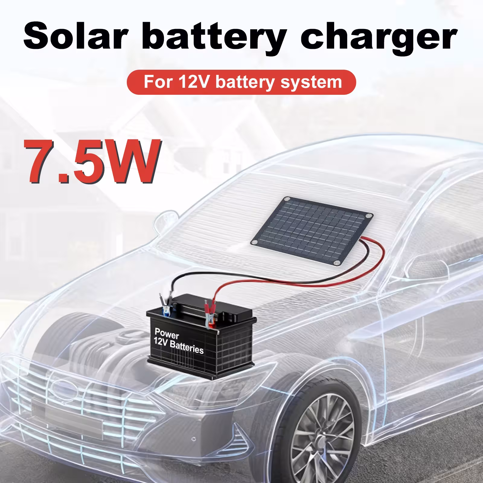 Caricabatterie solare LEAORLD da 7,5W 12V, dispositivo di manutenzione per pannelli solari, kit di ricarica di mantenimento.