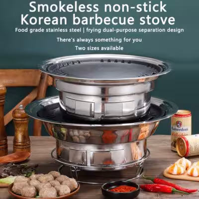 Japanese Korean Stainless Steel Hibachi BBQ Picnic Table Round Grill Outdoor & Indoor Barbecue Stove Cooker Portable 1