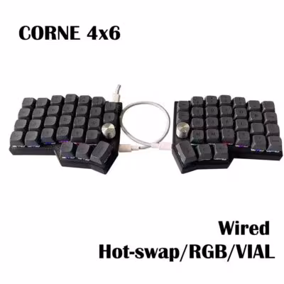 Corne 4×6 Layout 2 Knobs Split Ergonomics Hot-swappable MX Mechanical Keyboard Wired South RGB VIAL Programmable 1